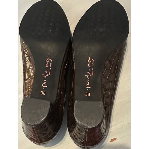 Pas de Rouge Brown Croc Embossed Italian Leather Heels Size 38 size 8 - Picture 6 of 9